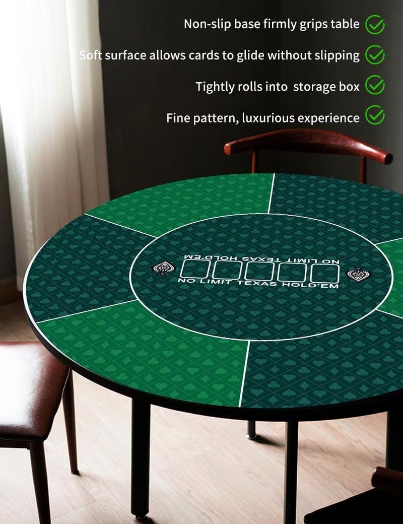 IKULE Texas Hold'em Poker Mat Water Repellent Portable Round Poker Table Top with Art Deco Layout Print Smooth Surface for Poker Games, Blackjack, Casin - Image 4